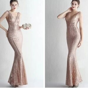 Elegant Rose Gold Sequin Maxi Dress